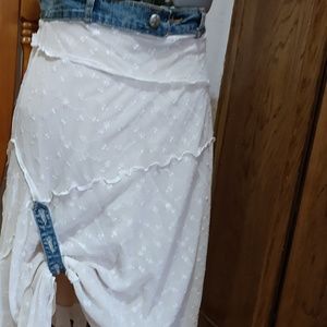 Unique white Skirt with denim accent